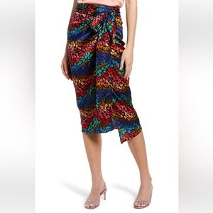 Never Fully Dressed Colorful Leopard Print Midi Wrap Skirt, Size 20, EUC